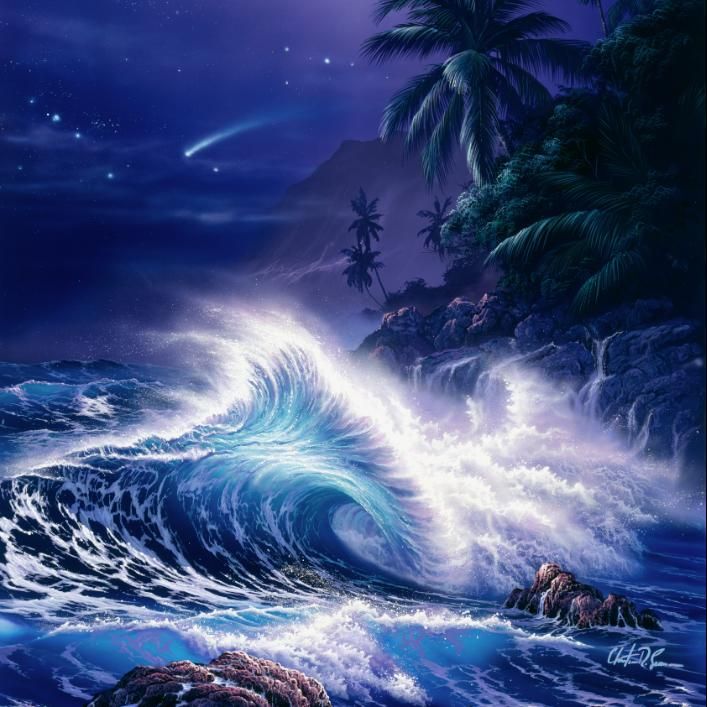 美品】ラッセン 版画 『ムーンリットセレニティ』キャンバース・エー