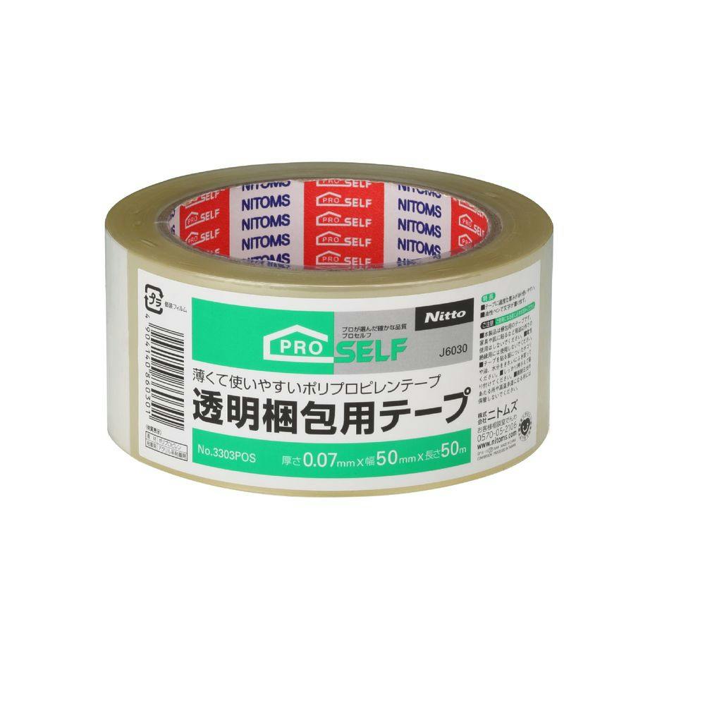 ニトムズ 透明梱包用テープ J6030 厚さ0.07mm×幅50mm×長さ50m | 接着