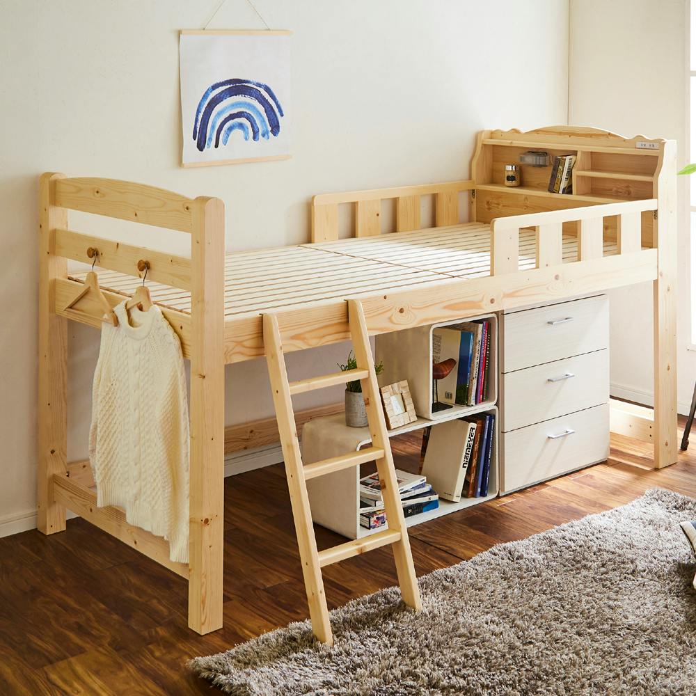 後藤家具物産 スペースを有効活用可能なミドルベッド コロ2 Size：102