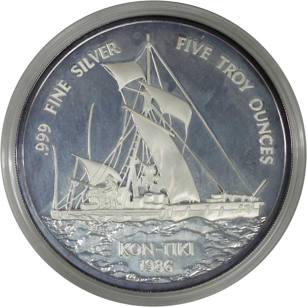 サモア コントキ号 銀貨 1986年 $25 5トロイオンス