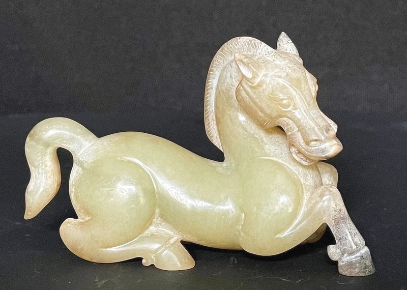 貴重中国骨董 旧蔵した【元時代漢白玉異獸彫刻大文鎮】運気を上げる