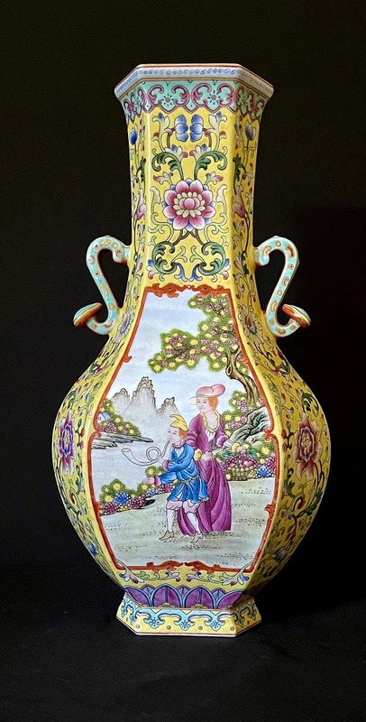 旧蔵 清朝乾隆時代 花瓶御用珐琅彩仙鶴文瓢形瓶【皇清