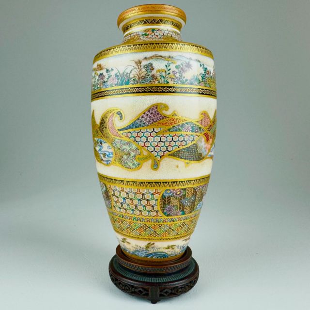 E878 】 超別格品 明治期本筋最高峰の献上薩摩焼 超細密盛上金彩絵付水