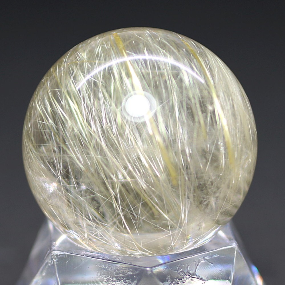 53mm】ゴールドルチルクォーツ スフィア 丸玉 天然石 金針 超絶綺麗
