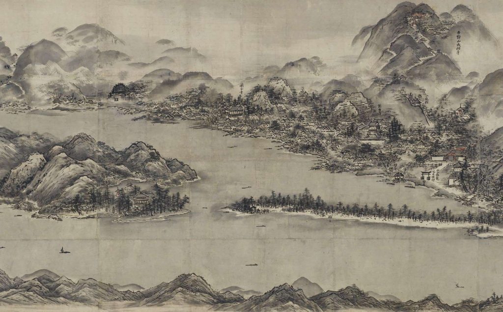 古画、さまざまな舟の生活 肉筆水彩画です。日本にはない表現が随所に