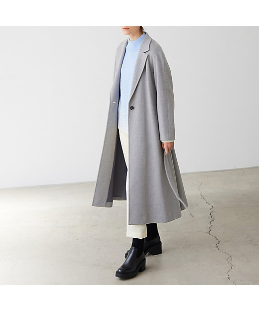 ダブルチェスターコート カシミヤ100% チャコールグレー M ロング