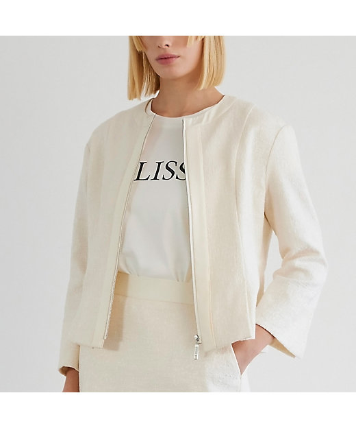 Max Mara ノーカラーツイードジャケット チェーンフリンジ M 白タグ