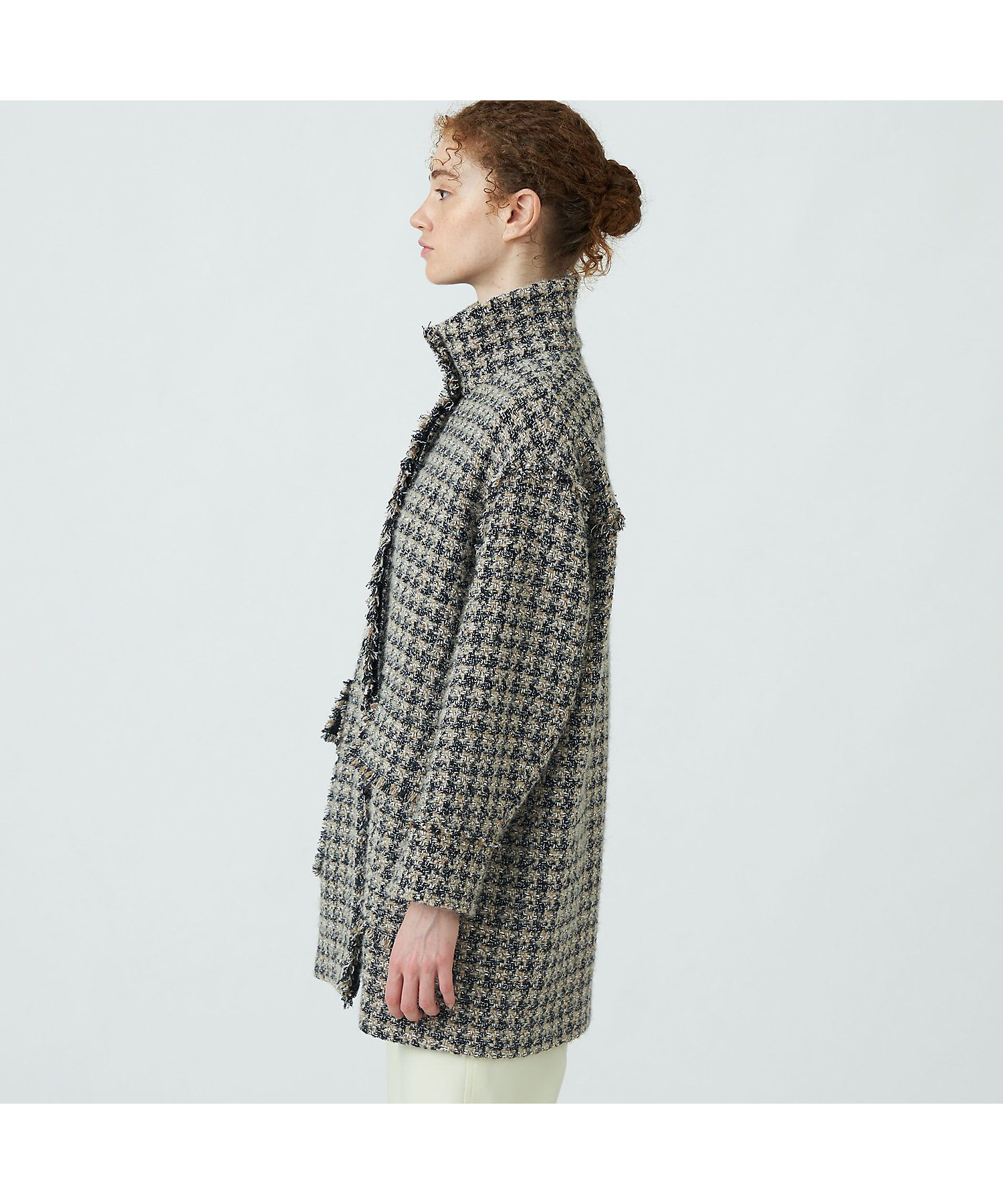 ミックスハウンドトゥースツイード スタンドカラーコート | maison