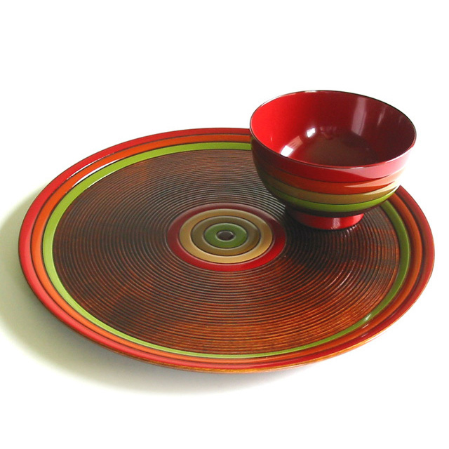 丸盆 独楽文様 尺 木製 漆塗り トレー FC4-16 漆器の井助