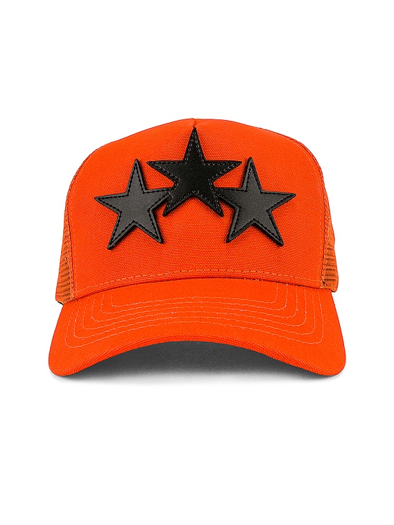 Amiri 3 Star Trucker Hat in Orange & Black | FWRD