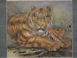 猛虎図】吉田翠鳳 2629 大幅 大橋翠石門下 共箱 掛け軸 肉筆 猛虎