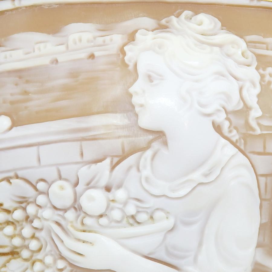 K18 カメオ 女性の顔と花 ブローチ 750 浮き彫り 総重量約9.9g K18