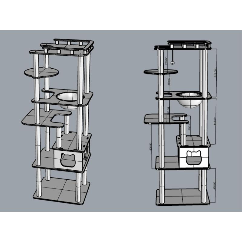 猫家族 広い展望台付き キャットタワー 木製 大型猫 高さ約170cm