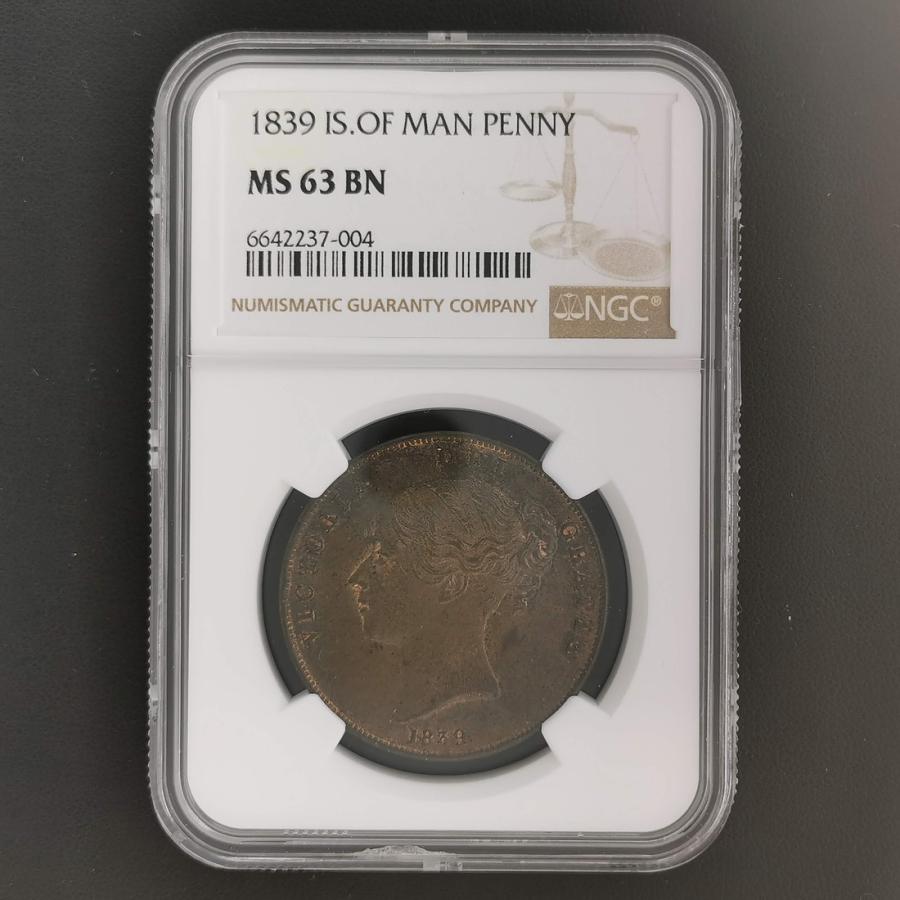 IS.OF MAN マン島 1ペニー銅貨 トリスケル 1839年 スラブ入り NGC MS