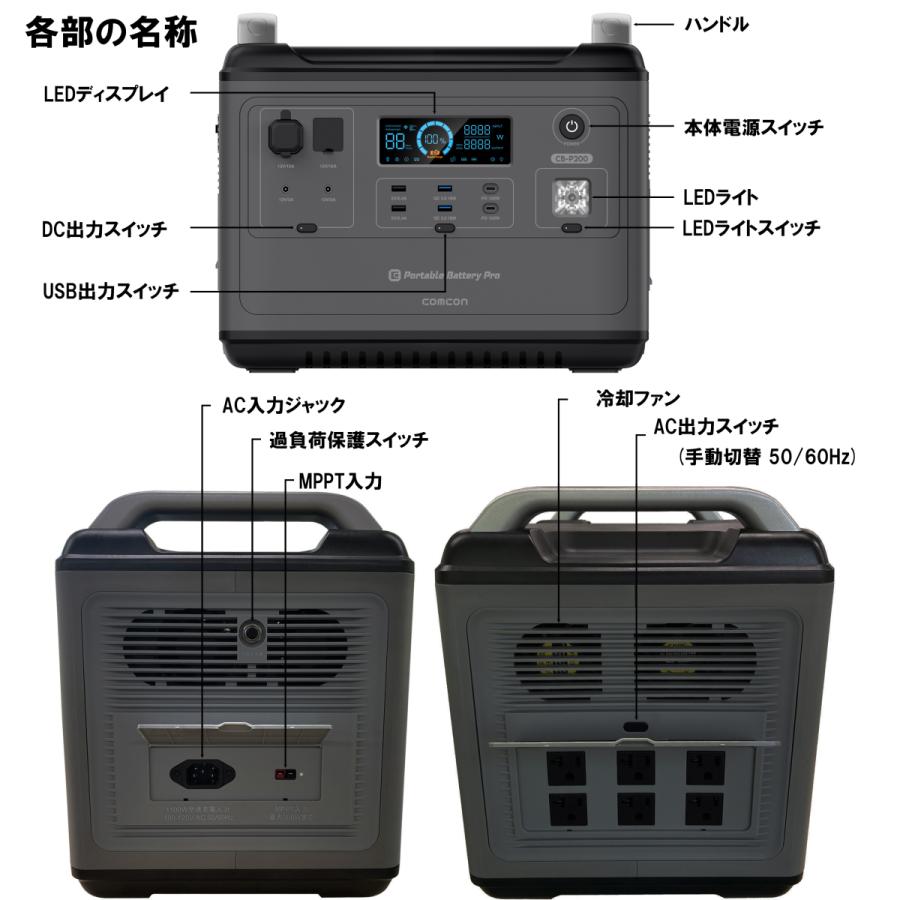 ポータブル電源 2000Wh LEDライト付き