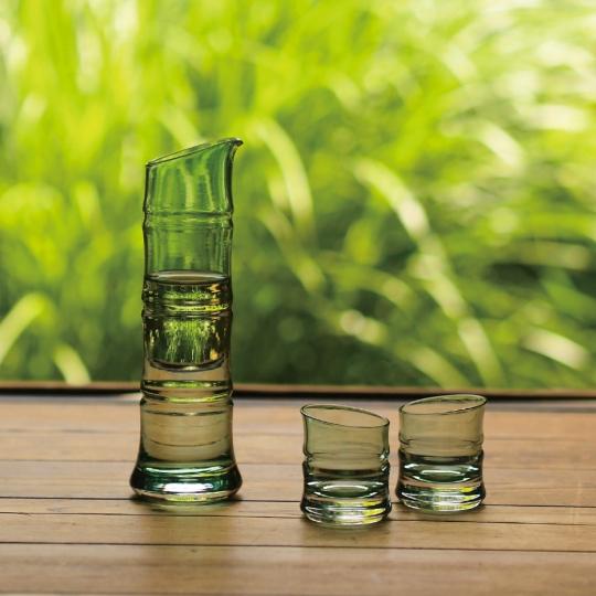 廣田硝子／青竹／酒器三点揃ガラス酒器／ぐいのみ酒器セット