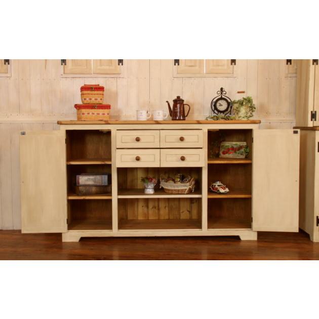 葉山ガーデン サイドボード 花彫刻 特注 白塗装 キャビネット食器棚