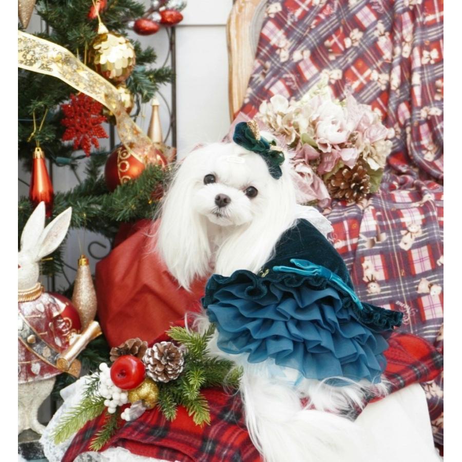 CanNana 犬 服 犬の服 秋冬 ボリュームフリルベロアワンピース リボン