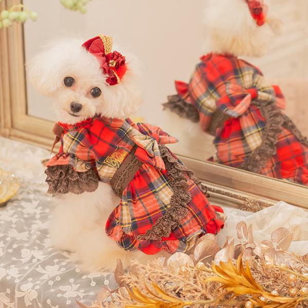 CanNana 犬 服 犬服 秋冬 クラシカルチェックワンピース おしゃれ