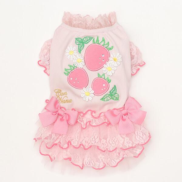 CanNana 犬 服 犬の服 春夏 あまいイチゴのレースフリルワンピース