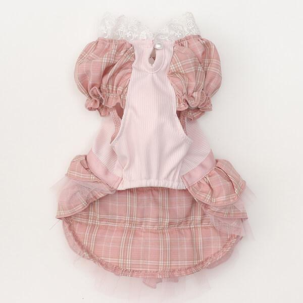 CanNana 犬 犬服 春 レトロいちごタータンチェックワンピース チュール