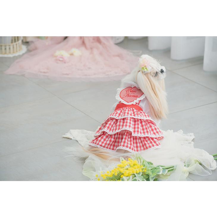 CanNana 犬 服 犬服 春夏 ギンガムチェック エプロンワンピース ハート
