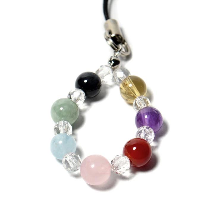 パワーストーン ストラップ 厄除け 七色 厄よけ 開運 水晶 天然石