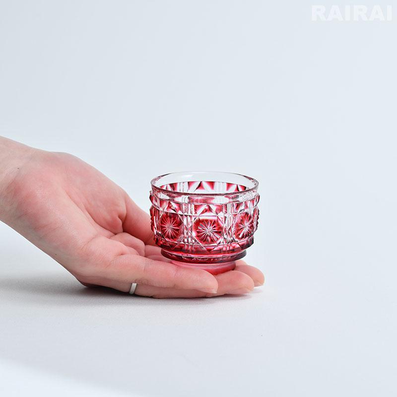 薩摩切子 猪口 大 cut18 金赤 おちょこ お猪口 復元 鹿児島 島津薩摩