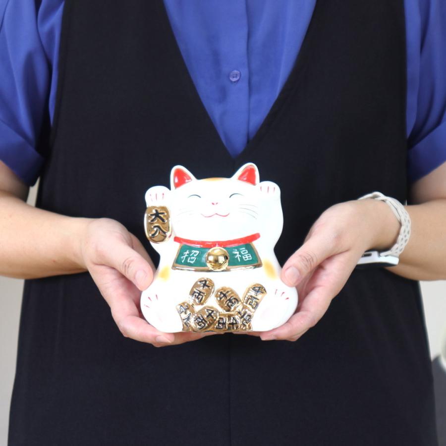 金運招き 白猫貯金箱 置物 鈴付き 置き物 おしゃれ かわいい 開店祝い