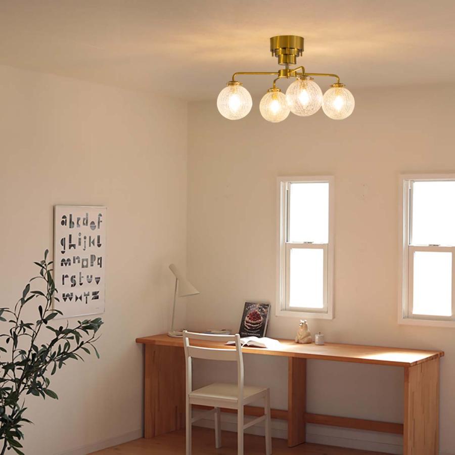 シーリングライト おしゃれ 4灯 LED 北欧 真鍮 ガラス クラック