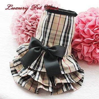 オーダーメイド犬服のベージュチェックワンピース : オーダーメイド