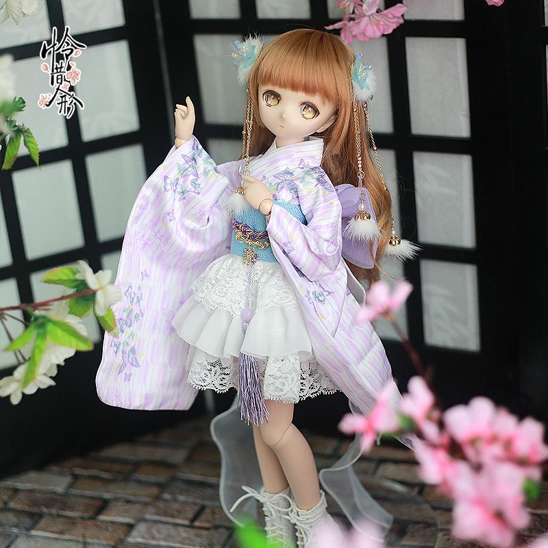 1/4,MDD 着物ドレス 矢絣蝶 セット服 ドルフィードリーム ドール服