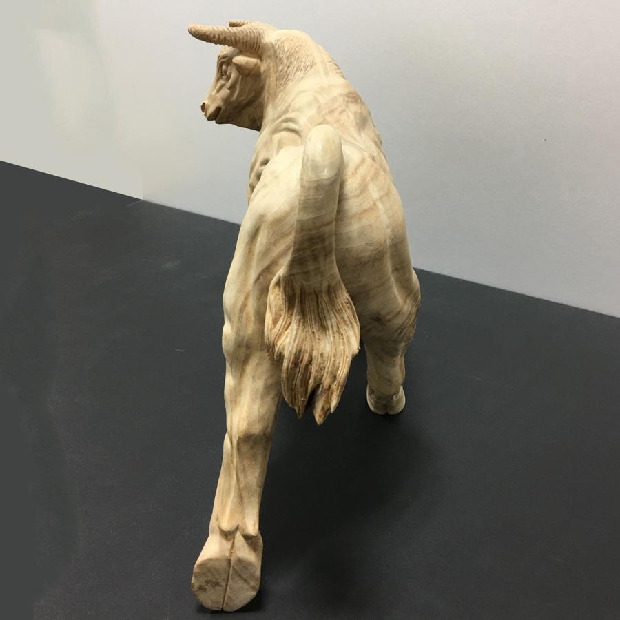 雄牛像 白木仕上げ 高さ約30cm くす一木彫 彫刻 : 仏像・仏具専商の彫