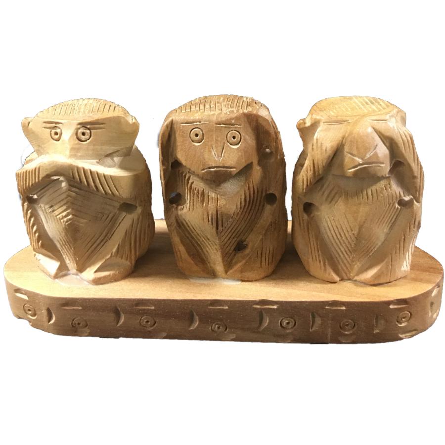 見ざる聞かざる言わざる 猿 置物 干支 木彫 ミニ 玄関 置き物 : 仏像