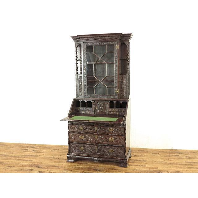 イギリス アンティーク 家具 ブックビューロー 本棚 書斎机 オーク