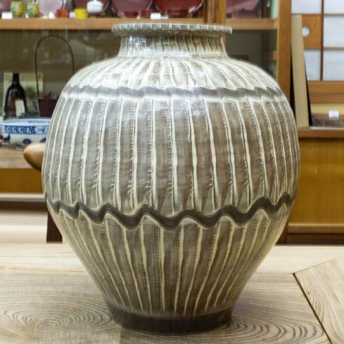 時代物 小鹿田焼 飛び鉋 花器 壺 フラワーベース アート 骨董品