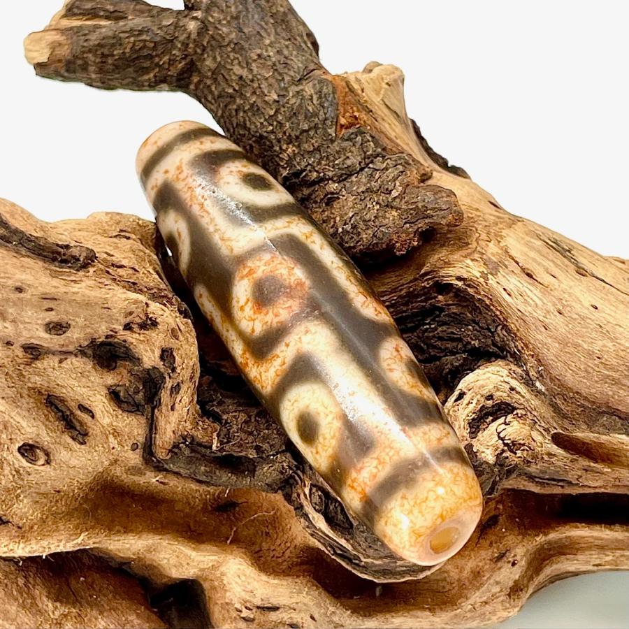 九眼天珠 本物 S730 朱砂 ジービーズ 西蔵天珠 年代物 53.1mm : クロコ