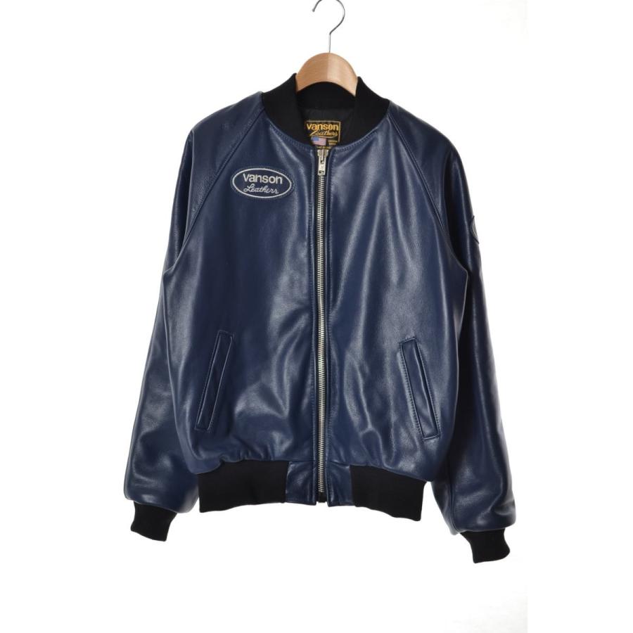 VANSON バックドロップ別注 9TJV/9TJV レザージャケット 40 ネイビー