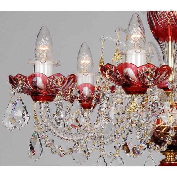 赤 切子 シャンデリア CH-06GA-RED LED電球対応 6灯 高級 クリスタル
