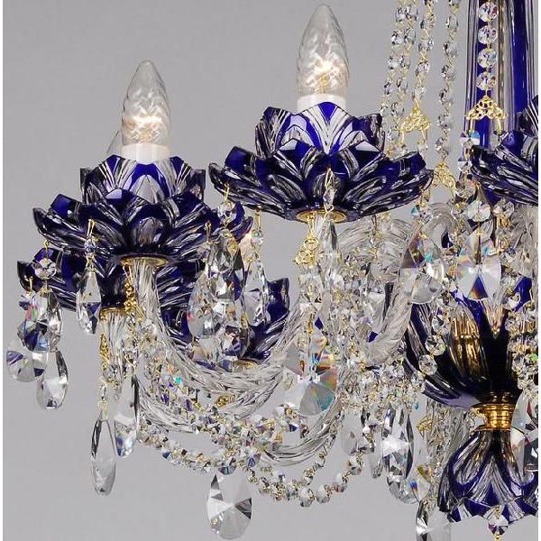 シャンデリア CH-10ロータス・ブルー 青切子 蓮の花 10灯 高級