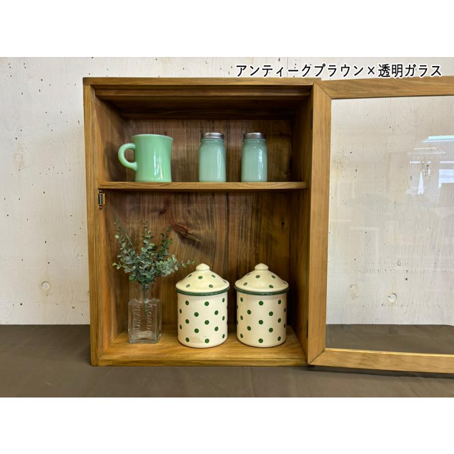 キャビネット アンティークブラウン 透明ガラス 40×20×50cm 壁掛け