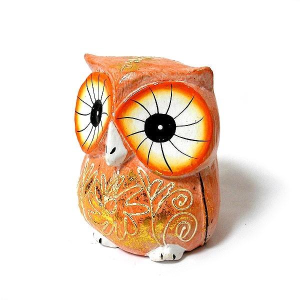 フクロウ インテリア 置物 オレンジ [6cm] カラフル おしゃれな 開運