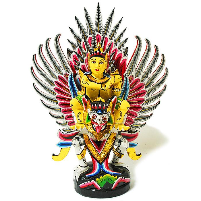 霊鳥ガルーダとWISNU神［H.48cm］白黄 現品限り 木製 オブジェ 置物