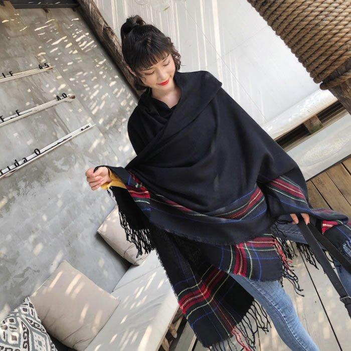 ポンチョ レディース フード付 ストール 大判 チェック タータン