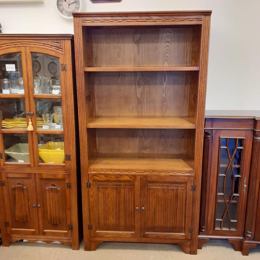 英国アンティーク木製ブックケースキャビネット/本棚/食器棚/飾り棚(91