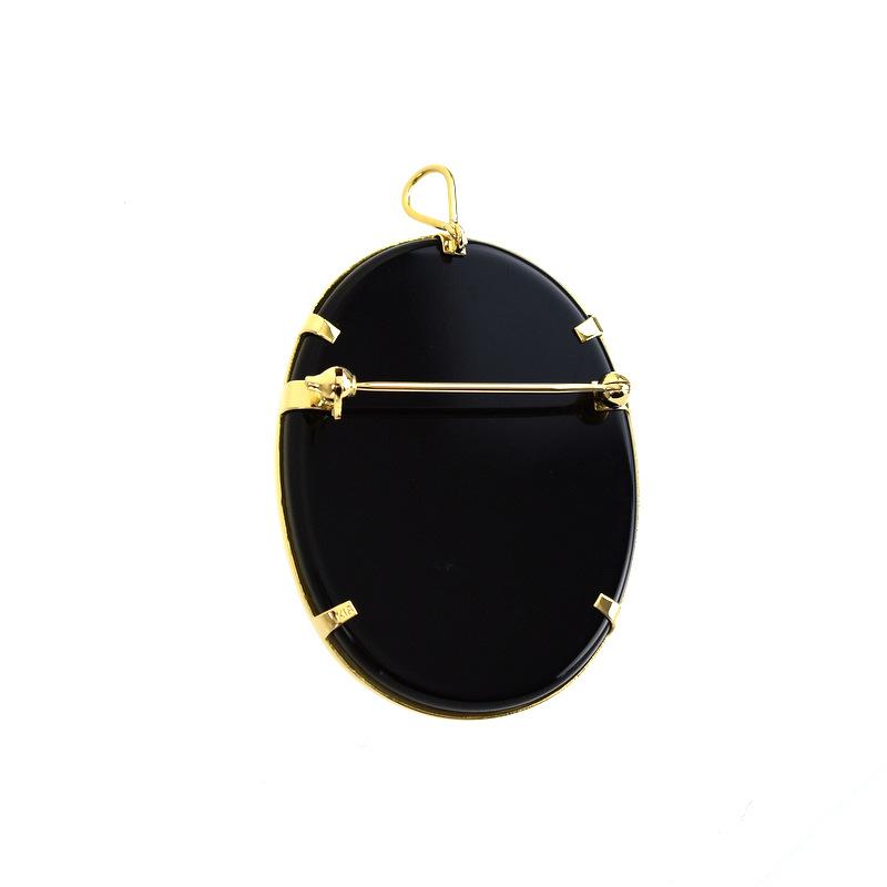 カメオ ブローチ 青 メノウカメオ K18枠 K18YG 2WAYブローチ