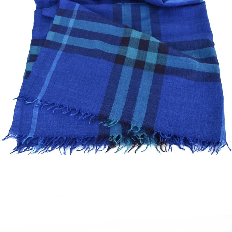 BURBERRY（バーバリー） ストール チェック柄 ブルー系 大判 薄地