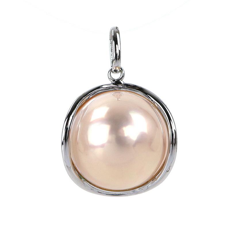 マベパール ペンダントトップ 12.9mm 14k 14金 ホワイトゴールド 枠