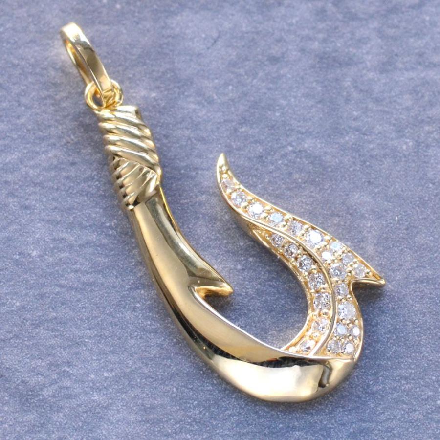 ペンダントトップ K18 フィッシュフック ダイヤモンド メンズ 18金