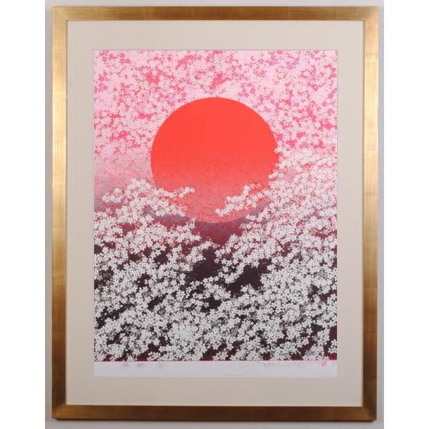 シルクスクリーン 版画 池上壮豊 陽郷 桜の絵 絵画 額付き インテリア